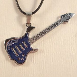 Mens Stainless Steel Blue Electric Guitar Necklace Party Gift